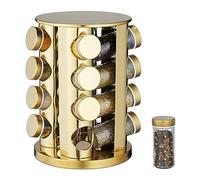 Relaxdays Tourniquet à épices, Acier Inoxydable, 16 Pots en Verre, Rotatif à 360°, HxD : 27,5 x 20 cm, doré