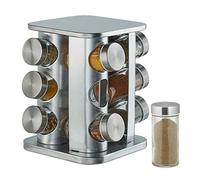 Relaxdays Tourniquet à épices, avec 12 pots, étagère rotative à 360°, inox, verre, HxD 22 x 19 cm, carrousel, argent
