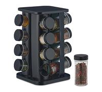 Relaxdays Tourniquet à épices avec 16 Pots en Verre, Rotatif 360°, Acier Inoxydable, HLP : env. 27,5 x 20 x 20 cm, Noir
