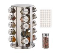 Relaxdays Tourniquet à épices avec 20 pots en verre 40 étiquettes rotatif 360° remplir acier inoxydable argenté