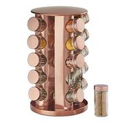 Relaxdays Tourniquet à épices, avec 20 pots, étagère rotative à 360°, inox, verre, présentoir, HxD 34 x 22 cm, cuivré