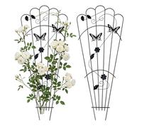 Relaxdays Treillis, Lot de 2, H x l : 87 x 37 cm, métal, Support Plantes grimpantes, tuteur rosiers, Noir