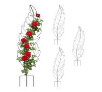 Relaxdays Treillis Lot de 4, HxL 100 x 30 cm, Motif Feuille, métal, Support Plantes grimpantes, Jardin & Pots, Brun