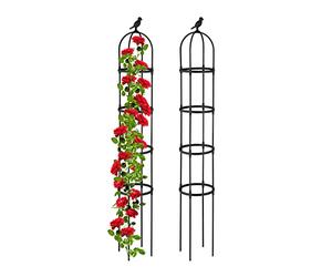 Relaxdays Trellis obélisque, Lot de 2, 180 cm de Hauteur, Plantes grimpantes, en métal, Stable, Tour pour Rosier, Noir