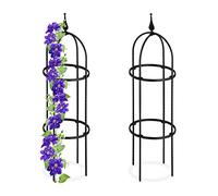 Relaxdays Trellis obélisque, Lot de 2, 85 m de Hauteur,pour Plantes grimpantes, en métal, Stable, Tour pour Rosier, Noir