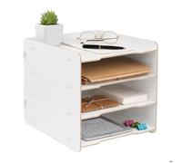 Relaxdays trieur bureau A4, 4 compartiments, HxLxP 25 x 25 x 31 cm, MDF, montage emboîté, porte-documents, blanc