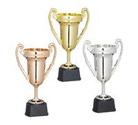 Relaxdays Trophée, Lot de 3, Sport et fête, Coupe sans Inscription à Anse, Plastique, 22,5 x 13,5 x 8,5 cm, Multicolore
