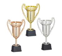 Relaxdays Trophée, Lot de 3, Sport et fête, Coupe sans Inscription à Anse, Plastique, 22,5 x 13,5 x 8,5 cm, Multicolore