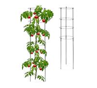 Relaxdays Tuteur à tomates en Lot de 2, métal et Plastique, Hauteur : 120 cm, 4 Anneaux réglables, pour Plantes, Noir