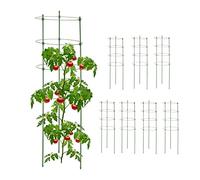 Relaxdays Tuteur à tomates en Lot de 8, métal et Plastique, Hauteur : 90 cm, 4 Anneaux réglables, pour Plantes, Vert
