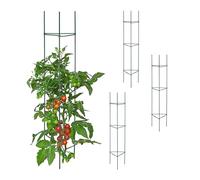 Relaxdays Tuteur à tomates, Lot de 4, HxLxP : 90x16x16 cm, pour Plantes Utilitaires, métal & Plastique, Support, Vert