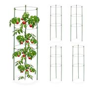 Relaxdays Tuteur à tomates, Lot de 5, 3 Anneaux, HxD : 60 x 20 cm, pour Plantes Utilitaires, métal & Plastique, Vert