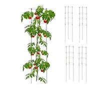 Relaxdays Tuteur à tomates, Lot de 5, 4 Anneaux, HxD : 120 x 28 cm, pour Plantes Utilitaires, métal & Plastique, Vert