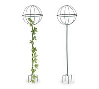 Relaxdays Tuteur de Jardin H 157 cm, Boule Ronde, Colonne Rosier, Arche Plante grimpante, Set 2 métal Arceau, Vert foncé, XL