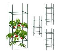 Tuteurs, Lot De 4, Hxlxp : 90 X 32 X 32 Cm, Fleurs Et Légumes, Métal, Plastique, Aide À La Croissénce, Vert - Relaxdays