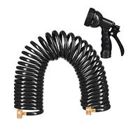 Relaxdays Tuyau d’arrosage Spirale, Long Jusqu’à 10 m, Tuyau d’Eau Flexible avec Pistolet, réglable avec 7 Modes, Noir
