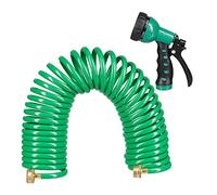 Relaxdays Tuyau d’arrosage Spirale, Long Jusqu’à 10 m, Tuyau d’Eau Flexible avec Pistolet, réglable avec 7 Modes, Vert