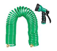 Relaxdays tuyau d’arrosage spirale, long jusqu’à 20 m, tuyau d’eau flexible avec pistolet, réglable avec 7 modes, vert