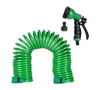 Relaxdays Tuyau de Jardin avec Pomme d’arrosage, Extensible et Flexible Jusqu’à 10 m, en Spirale, 7 Modes de Jets, Vert
