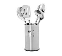 Relaxdays Ustensiles de cuisine set de 4 en inox avec récipient porte-ustensiles, argenté