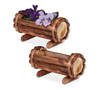 Relaxdays Vase pour Plantes, Bois flambé, 2 pièces, décoration Jardin, Demi tonneau pour Fleurs, Vintage HlP:11x20x9 cm