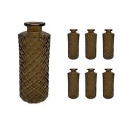 Relaxdays Vases, Set de 6, Motif Losange, Vintage, Verre, 13 x 5 cm, Mini-vases déco, Marron