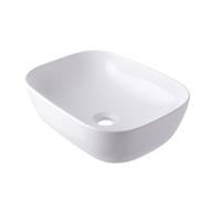 Relaxdays Vasque à poser, sans perçage, 14 x 46 x 32 cm, blanche | sans trop-plein, céramique, effet lotus, lavabo rectangulaire, pour petites salles de bain & WC invités