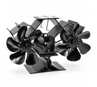 Relaxdays Ventilateur de poêle double, noir | thermique, 12 pales, H x L x P : 14,5 x 23,5 x 10,5 cm