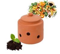 Relaxdays vermicomposteur à enterrer, 1L, Vase à vers pour déchets de Cuisine, Couvercle, Jardin & Potager, Terre Cuite