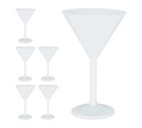 Relaxdays Verre à Martini en Lot de 6, Plastique, Robuste et sans BPA, réutilisable, Pied, élégant, env. 250 ML, Blanc