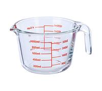 Relaxdays Verre mesureur, 1 Litre, résistant à la Chaleur, au Micro-Ondes, gradué ML, oz, Cups américaines, Transparent