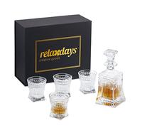Relaxdays Verres à Whisky, en Lot de 5 pièces, avec Carafe de 500 ML et 4 Verres de 240 ML, Set de Cadeau, Transparent