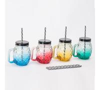 Relaxdays Verres avec couvercle, lot de 4, ananas