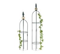 Relaxdays, vert foncé Tuteur de jardin, Colonne rosier, Arche plante grimpante, Set 2 métal rose Arceau, H: 99,5 & 80 cm