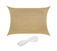 Relaxdays Voile d'ombrage rectangulaire, 2 x 4 m, Toile ombrage, Tissu PE-HD, avec tendeurs, Beige