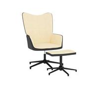 Relaxstoel met voetenbank velours en PVC crÃmewit