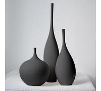 Relexome Ensemble de 3 vases en céramique noire moderne Boho Wabi-Sabi pour fleurs - Vases décoratifs esthétiques mats minimalistes pour pièces centrales - Vases pour table, étagère de salon
