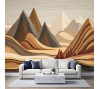 Relief Abstrait Papier Peint Panoramique 450L x 315H cm, Moderne Géométrique Vague Sommet de Montagne Fresque Murale Papier Peint - Gris Foncé Poster Tableaux pour Chambre à Coucher Salle de Jeu