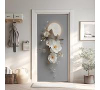 Relief Poster de Porte 3D Trompe L'Oeil 73x205 cm, Fleur Montagne Auto-Adhésif Sticker Porte pour Chambre Cuisine, Moderne Stickers Autocollants de Porte