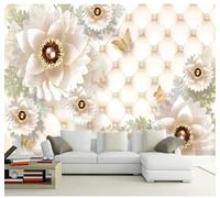 Relief Raffiné Fleurs Papillons Sac Souple Papier Peint 3D Installation Facile Intissé Tapisserie Bureau Salon Canapé Chambre Décoration Murale-300cm×210cm