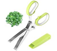 Relota Ciseaux à Herbes, Ciseau de Cuisine à 5 Lames en Acier Inoxydable avec Couvercle de Sécurité pour Hacher Herbes Aromatiques, Ciseaux Cuisine pour Herbes Aromatiques, Ciboulette, Persil
