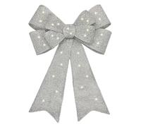 Relsy Nœud de Noël pré-éclairé en argent, clignotant, options de réglage d'intensité et minuterie avec télécommande - grand nœud de 55 cm pour décoration de porte de Noël/nœud de sapin de Noël