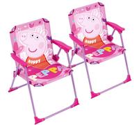 Relsy Peppa Pig Lot de 2 chaises pliantes légères et portables avec accoudoirs, motif personnage rose pour chambre à coucher, jardin, camping et rendez-vous