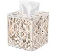 Remingtape Boîte de mouchoirs en papier - Décoration bohème - Porte-mouchoirs en papier carré avec boucle de perles, macramé, organisateur de mouchoirs, décoration d'intérieur