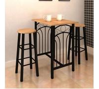 Remise 2026®Table cuisine 2/4 personnes + chaises Noir - Ensemble de table à dîner Bois brun roux avec noir Acier 631 1672135