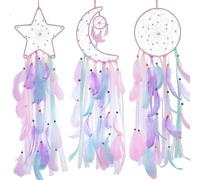 Remorlet Lot de 3 attrape-rêves rose lune soleil étoile - Décoration murale de filles pour chambre à coucher, chambre de fille, décoration murale bohème pour chambre de fille, cadeau pour adolescente