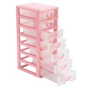 Rempry Mini organiseur en plastique avec 7 tiroirs transparents, petits tiroirs de rangement pour bureau, comptoirs, armoires, 18 x 13 x 33,5 cm, rose