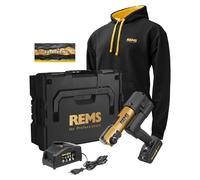 REMS E 22 V ACC Gold Basic Pack Presse radiale sans fil 22 V 32 kN ( 576X17 RG220 ) + 1 batterie 2,5 Ah + 1 chargeur + sweat à capuche + L-Boxx