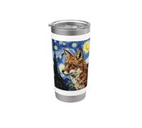 Renard dans Van Gogh Nuit étoilée Peinture Art Style Gobelet isotherme en acier inoxydable double paroi
