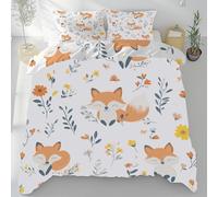 Renard De Dessin Animé Mignon Housse de Couette Plantes De Simple Douce et Respirante, Parure de Lit Renard Imprimé Animal 220x240 cm avec Fermeture Éclair, 2 Personnes 2 Taies d'oreiller 65x65 cm